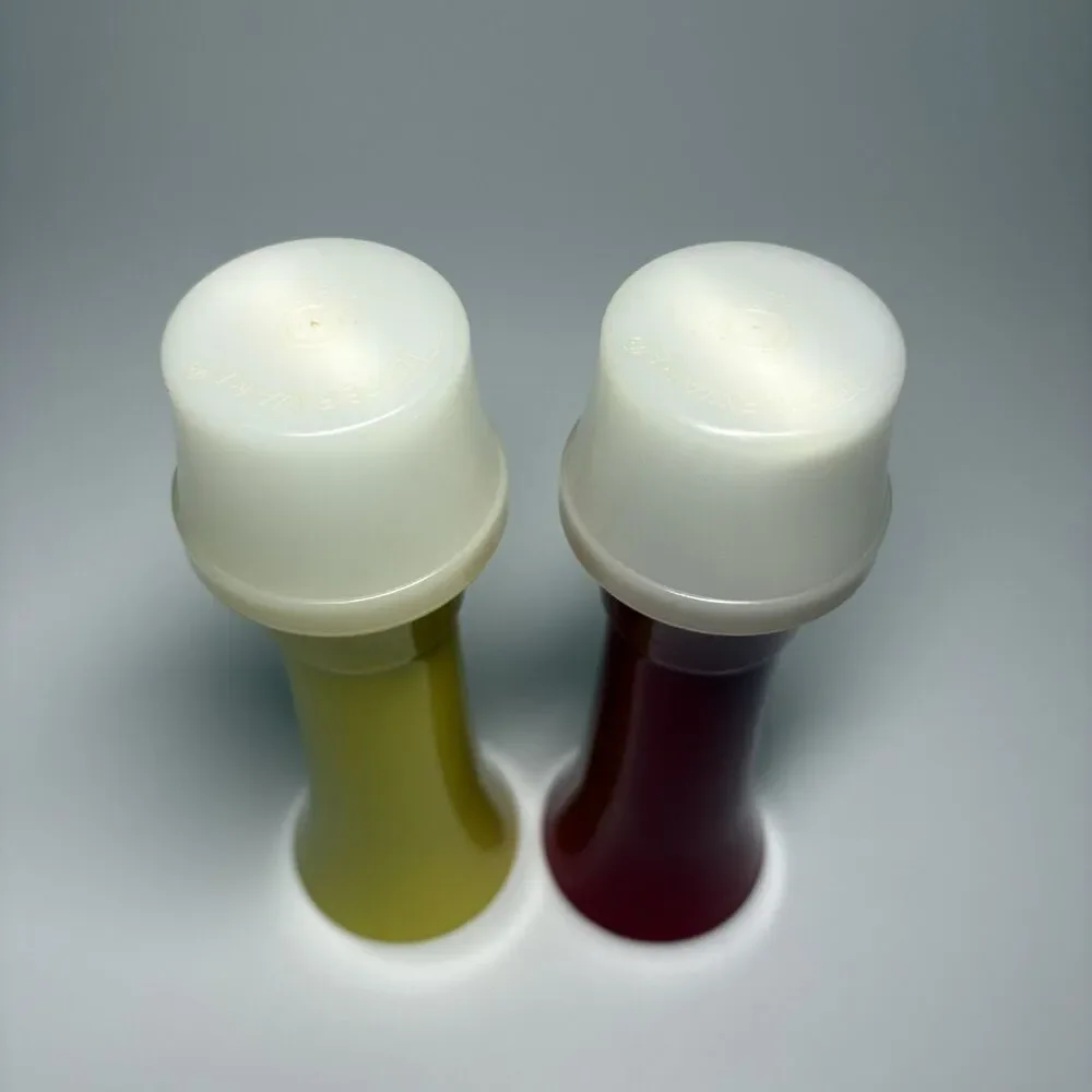 Tupperware Ketchup and Mustard Pump With Lid 718 Hourglass Red Yellow